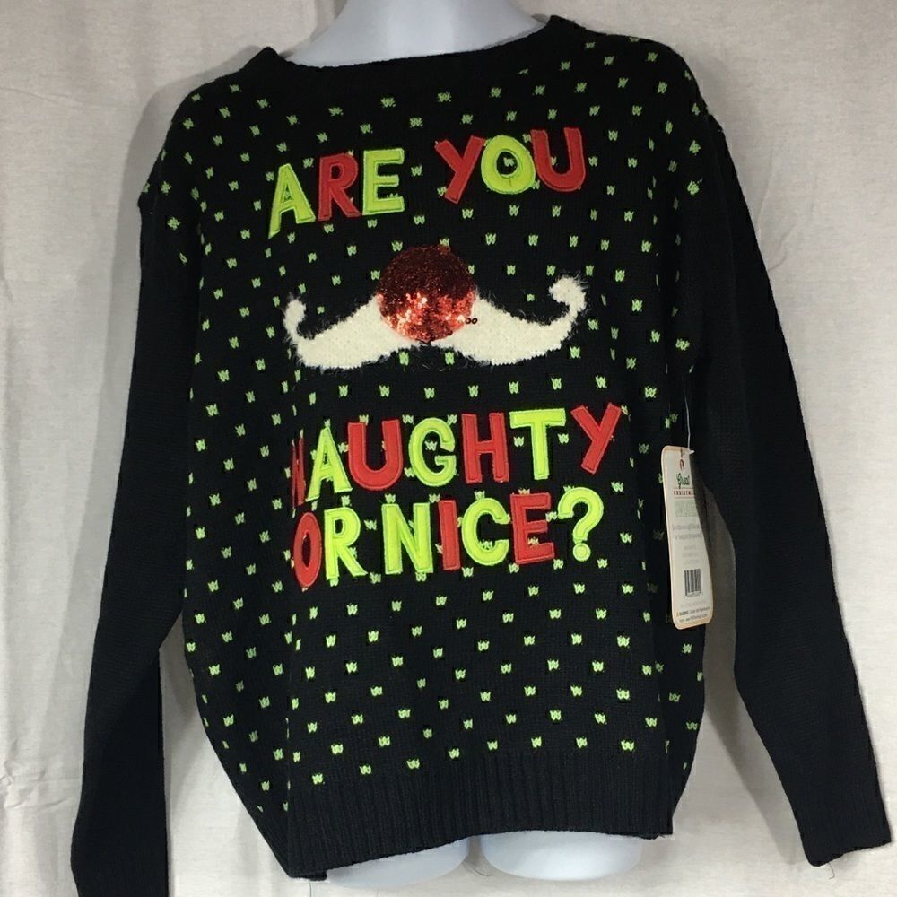 Merry Christmas sweater black green red Medium NWT all embroidered